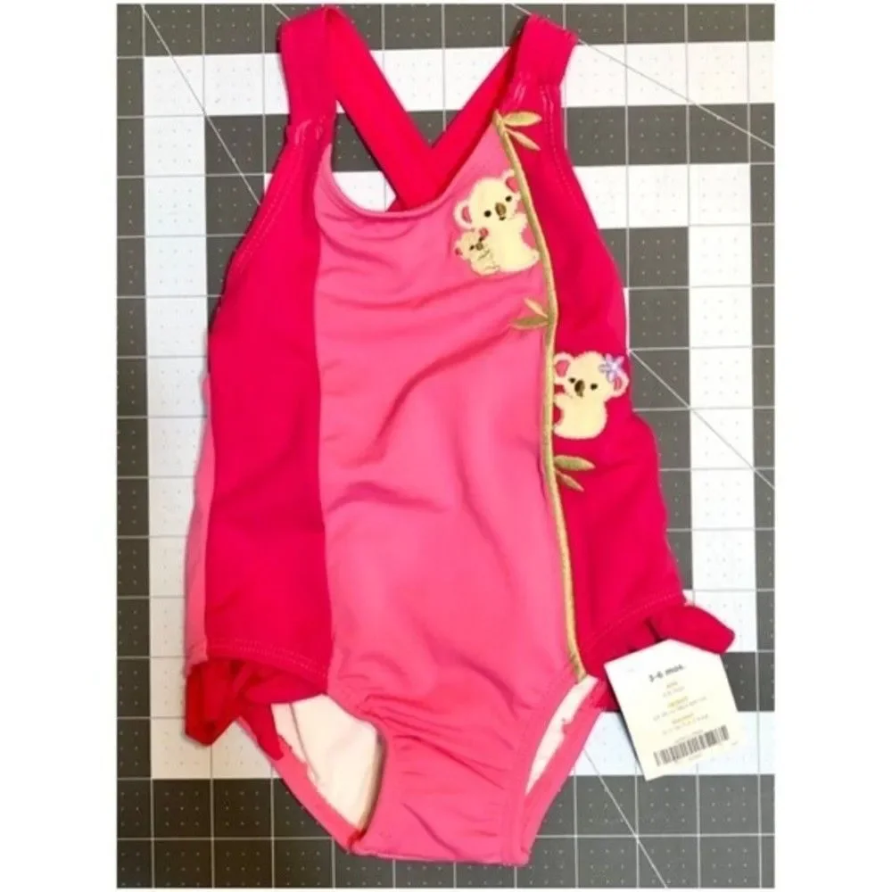 NWT Gymboree Koala Baby Girl Onepiece Swimsuit.Size 3-6 Months.Pink.Red …
